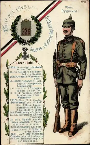 Regiment Ak Reserve Infanterie Regiment No. 236, Soldat in Uniform, Ehrentafel