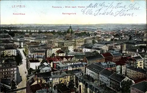 Ak Leipzig in Sachsen, Panorama nach Westen, Konzerthaus, Reichsgericht