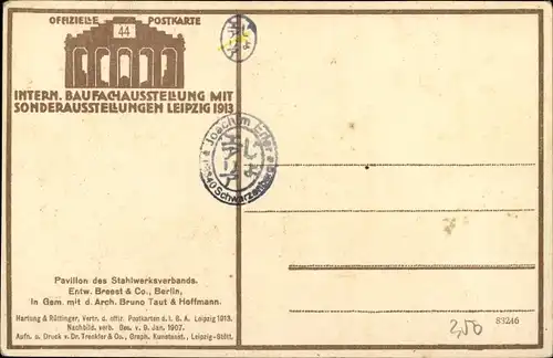 Ak Leipzig in Sachsen, Baufachausstellung 1913, Gebäude Stahlwerksverband