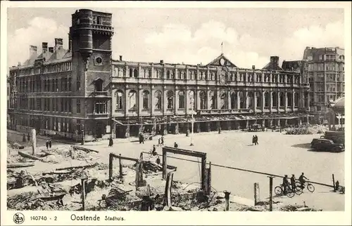 Ak Oostende Ostende Westflandern, Stadhuis, Kriegszerstörung