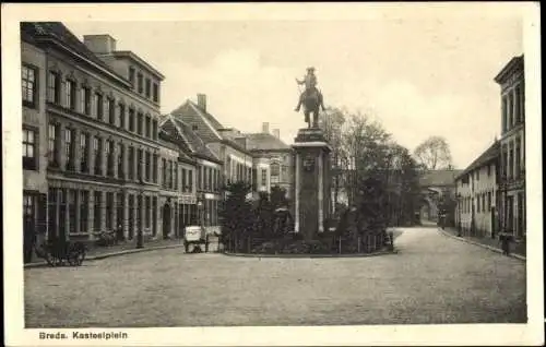 Ak Breda Nordbrabant Niederlande, Kasteelplein, Reiterstandbild