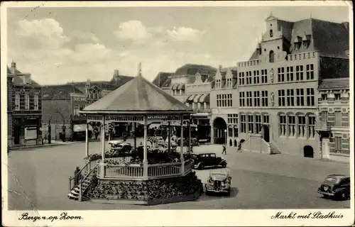Ak Bergen op Zoom Nordbrabant Niederlande, Markt met Stadhuis, Pavillon