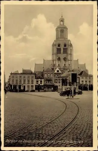 Ak Bergen op Zoom Nordbrabant Niederlande, Groote Markt met Stadstoren