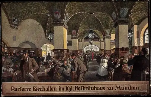 Künstler Ak Quidenus, Fritz, München Bayern, Hofbräuhaus, Parterre Bierhallen