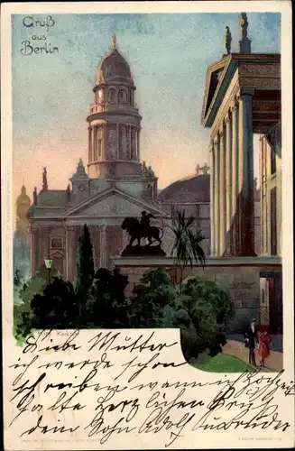 Künstler Litho Kley, Heinrich, Berlin Mitte, Neue Kirche und Schauspielhaus