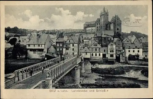 Ak Diez an der Lahn, Lahnbrücke und Schloss