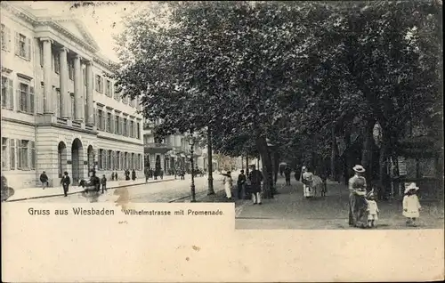 Ak Wiesbaden in Hessen, Wilhelmstraße mit Promenade