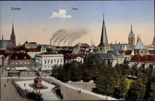 Ak Essen im Ruhrgebiet, Panorama, Denkmal, Kirche