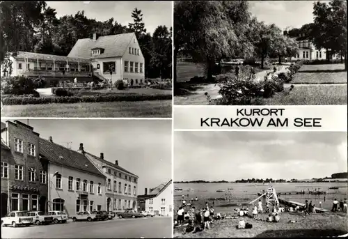 Ak Krakow am See in Mecklenburg, HO-Gaststätte Jörnberg, Promenade und Gaststätte Seehotel, Bad