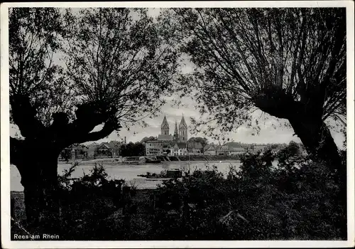 Ak Rees am Niederrhein, Blick auf Ort, Schiff