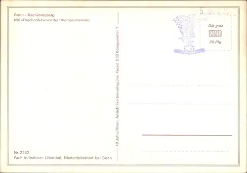 Ak Bad Godesberg Bonn am Rhein, Rheindampfer MS Drachenfels