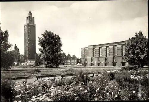 Ak Magdeburg an der Elbe, Aussichtsturm und Stadthalle im Kulturpark Rotehorn