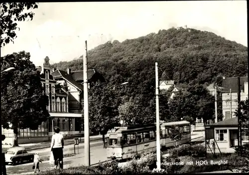 Ak Görlitz in der Lausitz, Landeskrone, HOG Burghof, Straßenbahn