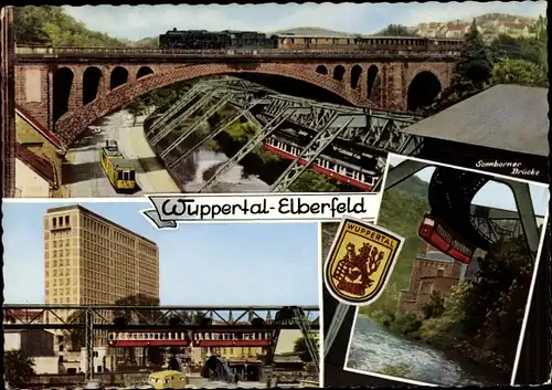 Ak Elberfeld Wuppertal, Schwebebahn, Sonnborner Brücke, Wappen