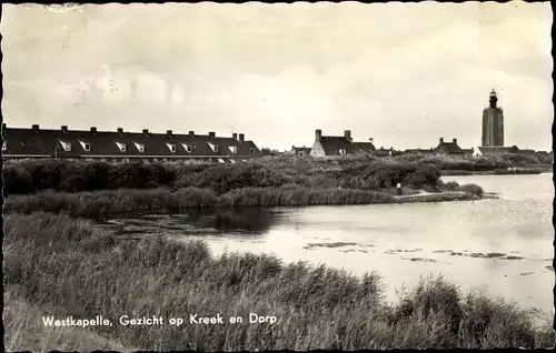 Ak Westkapelle Walcheren Zeeland, Gezicht op Kreek en Dorp