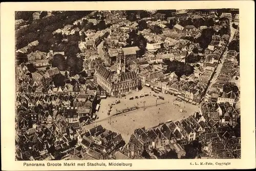 Ak Middelburg Zeeland Niederlande, Groote Markt met Stadhuis, Luftbild