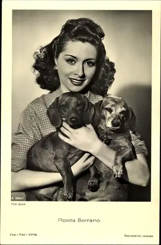 Ak Schauspielerin Rosita Serrano, karierte Bluse, Dackel
