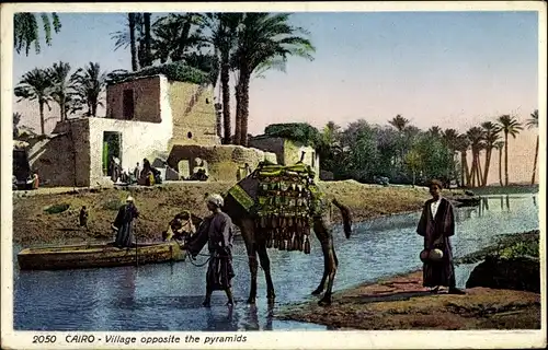 Ak Cairo Kairo Ägypten, Village opposite the pyramids