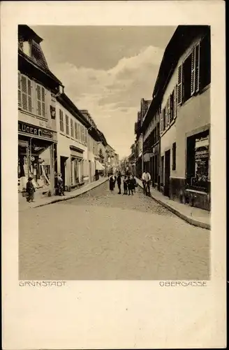 Ak Grünstadt in der Pfalz, Obergasse mit Geschäften