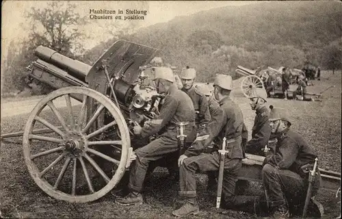 Ak Schweizer Grenzbesetzung 1914, Occupation des Frontieres, Haubitzen in Stellung, Obusiers