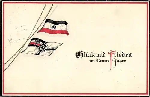 Ak Glück und Frieden im Neuen Jahre, Fahnen, Reichskriegsflagge