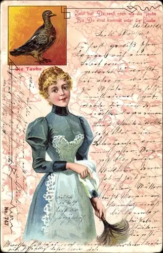Litho Jetzt bist Du sanft noch wie die Taube, Dienstmädchen, Staubwedel
