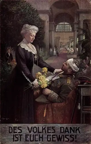 Künstler Ak Fischer, Des Volkes Dank ist euch gewiss, Kaiserin Auguste Viktoria besucht Lazarett
