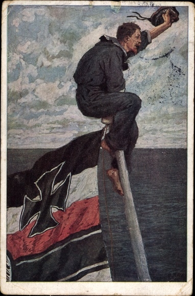 Knstler Ak Roloff, O., Stolz Weht Die Flagge Schwarz Wei Rot, Seemann