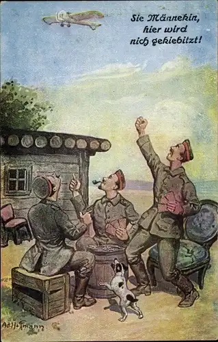 Künstler Ak Hoffmann, Ad., Sie Männekin, hier wird nich gekiebitzt, Soldaten beim Skat, Flugzeug