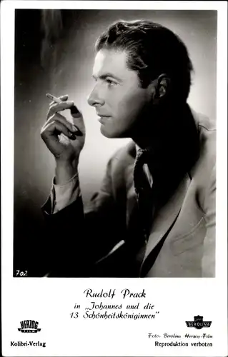Ak Schauspieler Rudolf Prack, Portrait, Zigarette rauchend