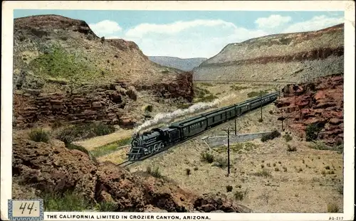 Ak Arizona USA, US Amerikanische Eisenbahn, California Limited in Crozier Canyon
