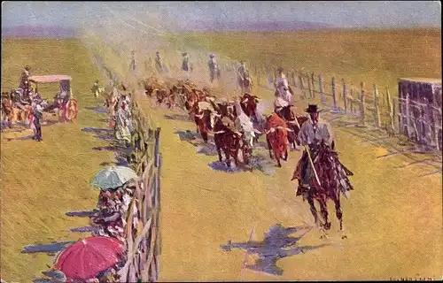 Künstler Ak Bertuchi, El enclerro, spanische Trachten, Rinder