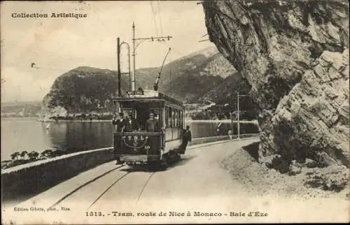 Ak Eze Alpes Maritimes, Route de Nice a Monaco, la Baie d'Eze, Straßenbahn 10