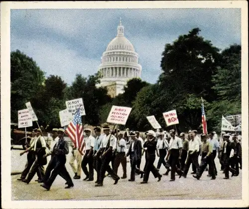 Sammelbild Die Nachkriegszeit Nr. 196 Aug. 1932, Veteranenmarsch nach Washington DC, Capitol