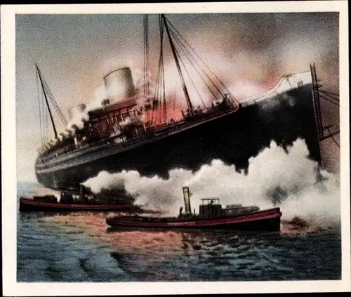 Sammelbild Die Nachkriegszeit Nr. 136 April 1929 Brand Dampfer Europa im Hafen von Hamburg, NDL