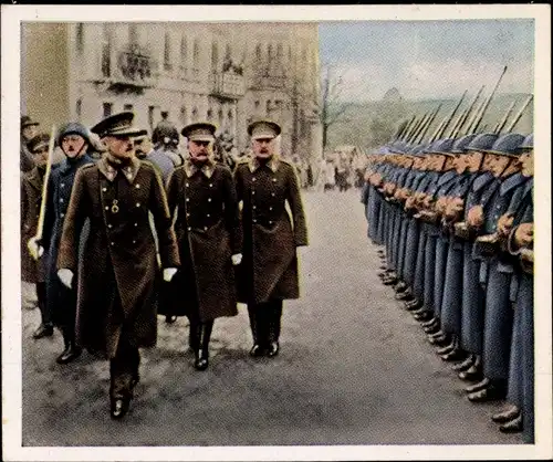 Sammelbild Die Nachkriegszeit Nr. 109 Januar 1927, Besetzungszeit Aachen, Parade belgischer Truppen