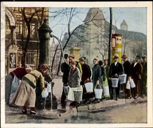 Sammelbild Die Nachkriegszeit Nr. 51 März 1922 Streikwelle, Wasserstreik, Brunnen, wartende Menschen