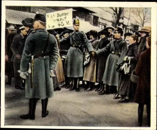 Sammelbild Die Nachkriegszeit Nr. 49 Jan. 1922, Inflation, Städt.Butterverkauf unter Polizeischutz