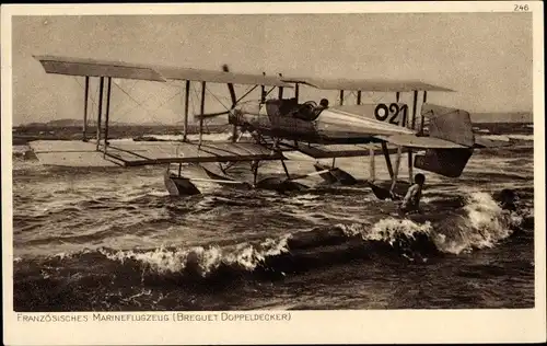 Ak Französisches Marineflugzeug, Breguet Doppeldecker, I. WK