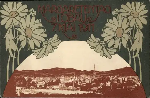 Passepartout Ak Löbau in Sachsen, Margaretentag 1911, Stadtpanorama