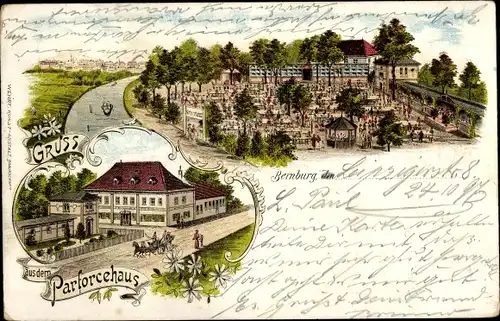 Litho Bernburg an der Saale Salzlandkreis, Gasthof und Gartenlokal Parforcehaus