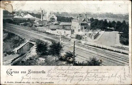 Ak Sömmerda in Thüringen, Blick auf den Ort, Bahnschienen