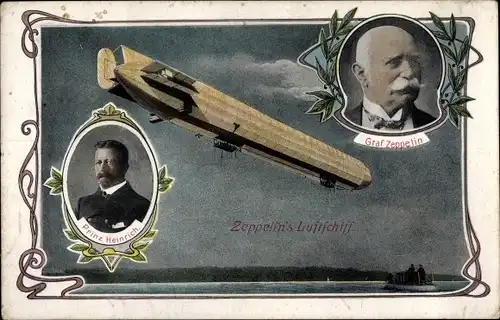 Ak Ferdinand Graf von Zeppelin, Großadmiral Prinz Albert Wilhelm Heinrich von Preußen, Luftschiff