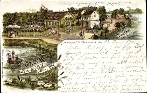 Litho Grünewalde Schönebeck an der Elbe, Waldschlösschen Grünewalde