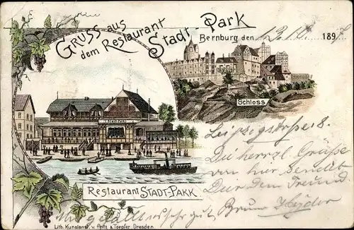 Litho Bernburg an der Saale, Restaurant Stadtpark, Schloss