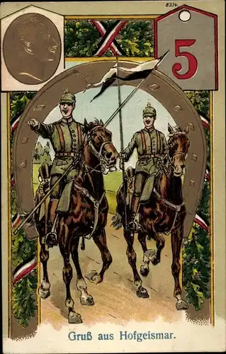 Präge Regiment Litho Hofgeismar in Nordhessen, Hufeisen, Reiter, Regiment 5, Kaiser Wilhelm II.