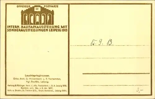 Ak Leipzig in Sachsen, Intern. Baufachausstellung 1913, Leuchtspringbrunnen