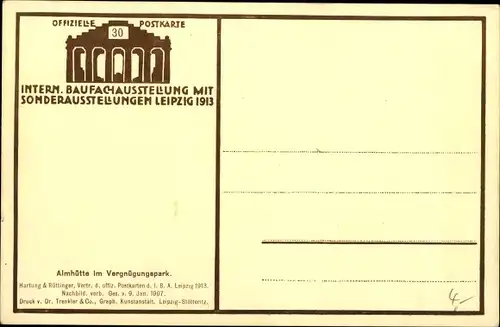 Ak Leipzig in Sachsen, Intern. Baufachausstelung 1913, Almhütte im Vergnügungspark