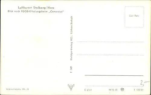 Ak Stolberg im Harz, FDGB-Erholungsheim Comenius, Haus Ehrenberg