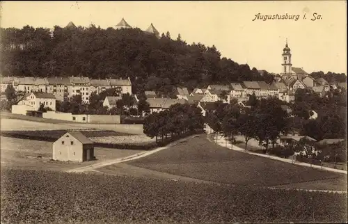 Ak Augustusburg im Erzgebirge, Panorama, Kirchturm